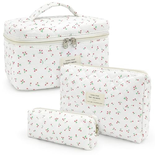 beifon 3er Set Kosmetiktasche Kulturtasche Damen mit Blumenmuster, Kulturbeutel Make Up Tasche, Tragbare Schminktasche Makeup Bag Waschtasche Groß Frauen Mädchen (Mehrfarbig 2)