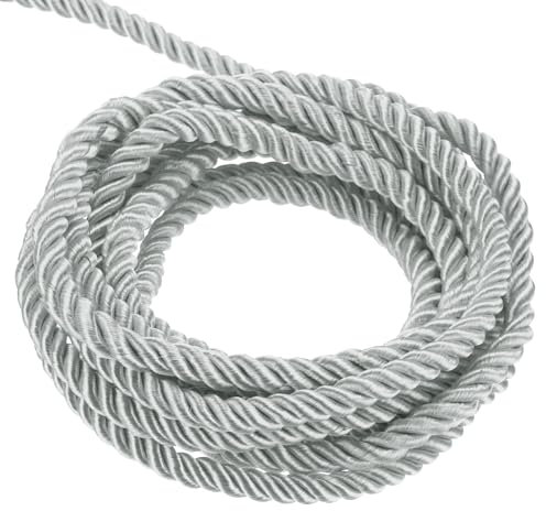 QUARKZMAN Kordel Satinkordel Gedrehte Kordelschnur, 5 Yard 3mm 3 Stränges Geflochtener Seil Glänzender Faden Schnur für DIY-papierschnur Handwerk Geschenktasche Vorhang, Silber - 5m