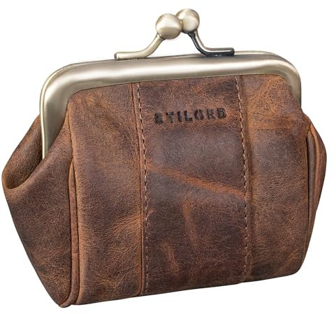 STILORD 'Dolly' Petit Portefeuille Cuir Femme Retro Elegant - Porte Monnaie Femmes Petite Taille Vintage - Ideal comme Bourse en Cuir Porte-Feuille Fermoir Clic Clac, Couleur:Marron Moyen