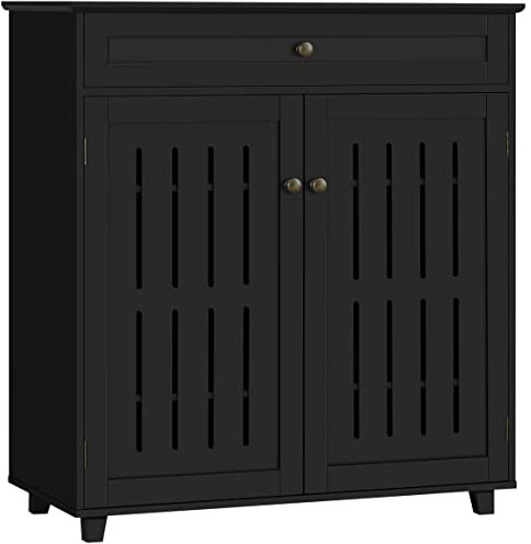 Yaheetech Schuhschrank mit Schublade & Verstellbaren Einlegeböden & Lamellentür Schuhregal Schuhaufbewahrung Schwarz