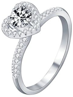 BCughia Eheringe 750 Gold, Damen 18 Karat Weißgold Herz Ring mit Labor Diamant 0.5ct Trauringe Ringe Größe 62 (19.7)