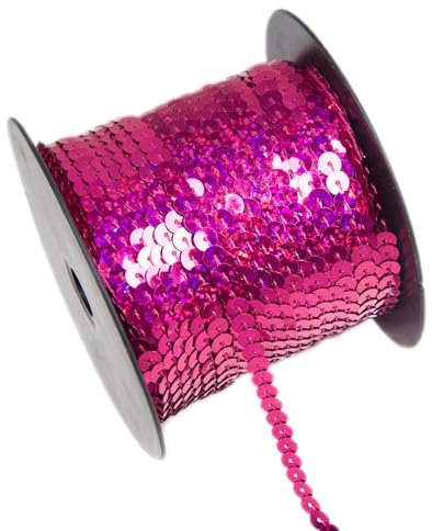 100 Yards Flat Round Sequin Trim String,6 mm Rose Red Sequin Trim Glitter Sequin Ribbon Metallic Trim Strand for Crafts Sewing Wedding Dress Clothes Party Embellish