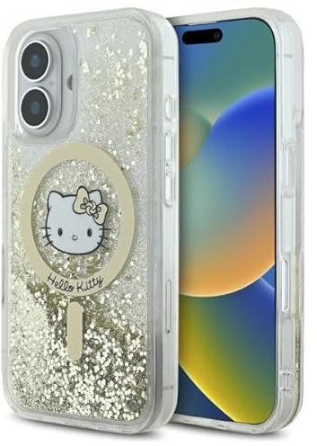 CG MOBILE Hello Kitty HKHMP16SLGDIH Hülle für iPhone 16 6.1 weiß und Gold Liquid Glitter Fever