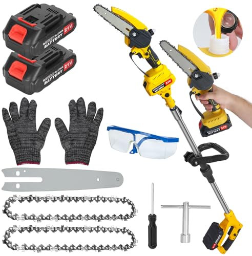 wicoanox 2 in 1 Cordless Pole Saw, Mini Chainsaw 6 Inch Mini Chainsaw Cordless, 2024 Upgraded Portable Handheld Small Chain Saw for Wood Cutting, Tree Trimming, Courtyard, Household, and Garden Black
