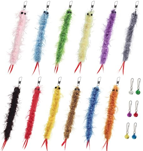 SONGWAY Cat Wand Toy Replacement - 12 PCS Cats Worm Toy Refills, Feather Tail Wiggly Worm Cat Toys, Interactive Toys for Indoor Cats Kittens