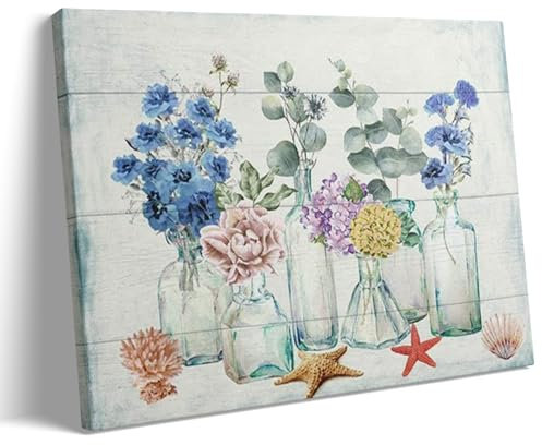 Botanical Bathroom Decor Wall Art - Vase and Plants Floral Print Canvas for Bedroom Farmhouse Living Room 12x16in Framed 0204