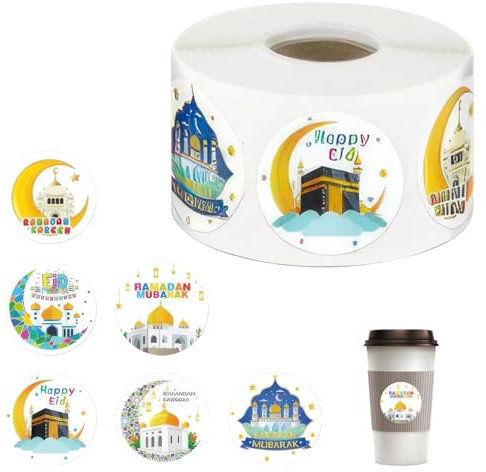 Ramadan Sticker,500 Stück Eid Mubarak Sticker,Aufkleber Dekoration Fensteraufkleber,Geschenkboxen Grußkarten Tortenbild für Diy Geldumschläge,Kalender Stickers Umschläge,Fenstersticker Geldgeschenke
