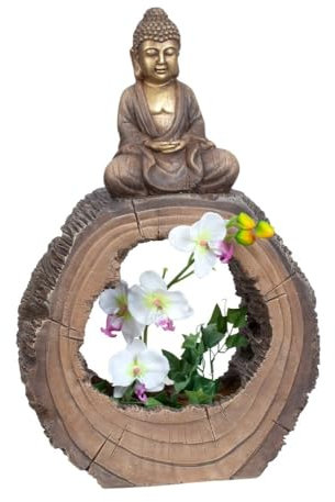 Generisch Buddha-Statue Skulptur im Baumstamm-Design, Zen-Garten Deko, Bronze-Optik