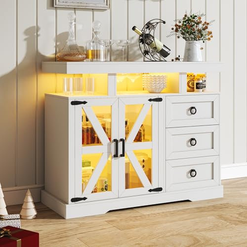 Lvifur Küchenschrank mit arbeitsplatte,Küchenbuffet buffetschrank mit 3 Schubladen und 2 Türen,Sideboard mit Smart Ladestation & Verstellbares Regal,Küchenbuffet für Küche Wohnzimmer