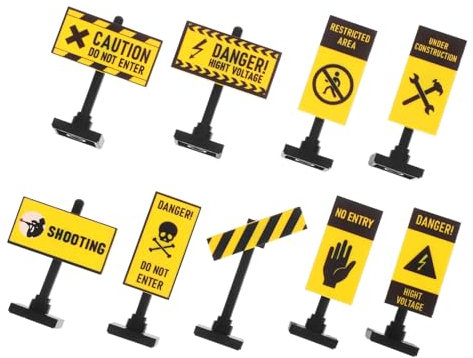 ifundom 9pcs Mini Road Street Signs Warning Signs Toy Boy Girl Educational Toy for Boys and Girls Playhouse Simulation Scenes Construction Model Dollhouse Decoration Learn Play