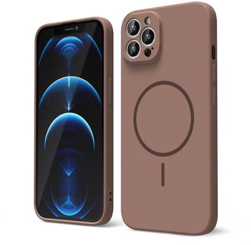 oakxco for iPhone 12 Pro Max Case Silicone Mag Safe, Magnetic Slim Thin Phone Case Compatible with Magsafe, Women Girls Cute Girly Aesthetic Soft Rubber Gel Safecase with Camera Cover, Brown