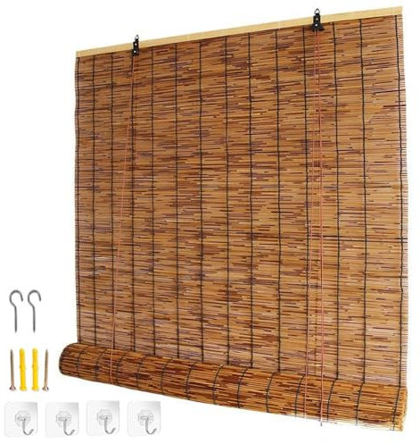 Bamboo Blinds for Windows Outdoor, Roller Shades, Blackout Reed Roll up Curtain, Easy to Install, for Home Door Office Patio, Light-Filtering 50 60 70 80 90 100 110 120 130 140 150 160 170 180cm
