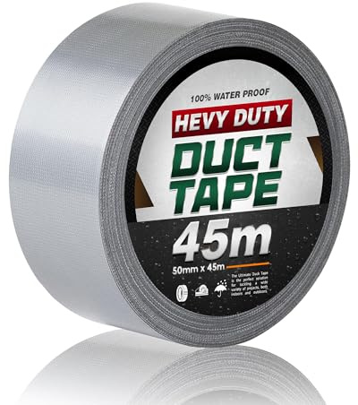 Silver Cloth Duct Gaffer Tape 5cm Wide 45m Long Heavy Duty Waterproof Roll | With Extra Strong Adhesive For Sealing Repairs Patching Cables Bundling Labelling Builders Carpet Joining Indoor Outdoor Use