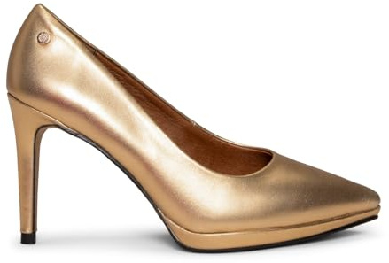 miMaO Zapatos Elegantes de tacón Fino en Piel con Plataforma Dorado, EU 37