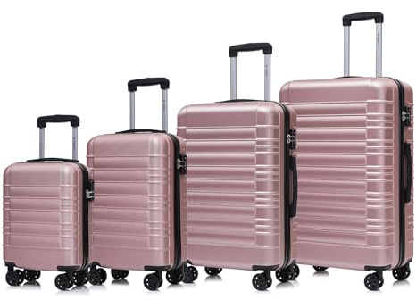 YONSLY Premium Reisekoffer TSA-Schloss, Hartschalen-Koffer Trolley Kabinenkoffer Rollkoffer Suitcase Handgepäck 4 Rollen (Roségold, S-M-L-XL-Set)