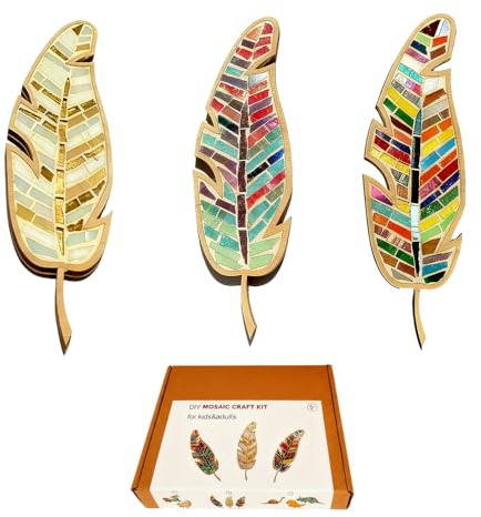 DIY Mosaic Kit, Feather Designs Craft Kits for Beginners DIY Mosaic Projects,Home Outdoor Decor Christmas
