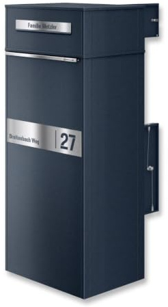 Metzler Briefkasten und Paketbox entnahme hinten, Paketbriefkasten rückseitig draussen groß XXL, Standbriefkasten personalisiert, Paketkasten, Postbox in RAL7016 Anthrazitgrau mit Namensgravur, ZIVO2
