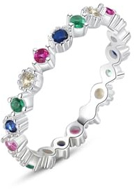 Skcess 9K Weißgold Ring Damen, Ring für Freundin Rubin Smaragd Saphir Rot Grün Blau Citrin