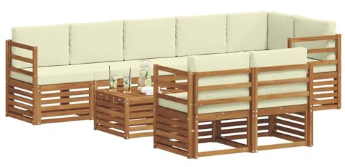 vidaXL Sofagarnituren 9 pcs Natur und Creme Massivholz Akazie, Moderne Garten-Sofa-Garnitur, Robustes Outdoor-Sofa, braunes Akazienholz, stylische Sitzgruppe für deinen Garten