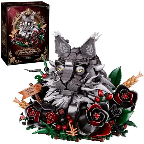 Fuleying Kit de construction gothique Maine Coon chat bouquet de fleurs, 1056 pièces