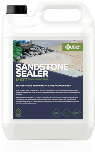 StoneCare4U - Sandstone Sealer Matt Finish - 5L - Dry Finish, Invisible, Exterior Natural Stone Sealant for Sandstone, Limestone, Slate & More. Outdoor Clear Sealant for Patio, Drive & Paths