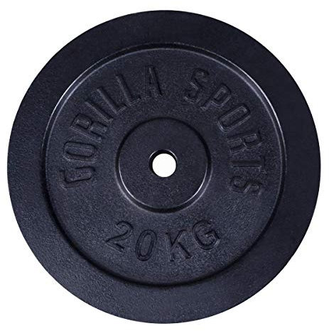 GORILLA SPORTS® Hantelscheiben - Set/Einzeln, 0,5/1,25/2/2,5/5/10/15/20/25/30 kg Gewichte, 30/31 mm, Gusseisen, Silber/Schwarz - Gewichtsscheiben, Bumper Plates