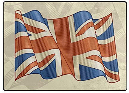 Mnsruu - Tappeto grande 160 x 122 cm, con bandiera inglese, stile vintage, leggero, resistente alle macchie, per soggiorno, camera da letto