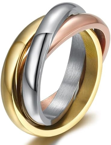 BOBIJOO Jewelry - Bague Femme Homme 3 Anneaux Entrelacés Acier Plaqué Doré Or PVD Argent Jaune Rose Mariage Alliance - 63 (10 US)