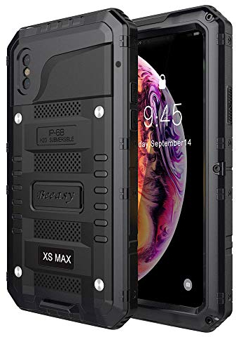 Beeasy Case for iPhone XS Max,Tough Waterproof Heavy Duty Metal Defender Cover with Built-in Screen Military Grade Protective,Drop Proof Shockproof Rugged Hybrid Outdoor Sport Protection,Black