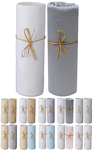 P'tit Basile - 2er Set, Doppelpack Jersey Spannbettlaken Baby, Spannbetttüch 100% Bio-Baumwolle - 60x120 cm Weiß/Dunkelgrau - Ausziehbar mit elastisch Rundum- MARKENQUALITÄT ÖKOTEX