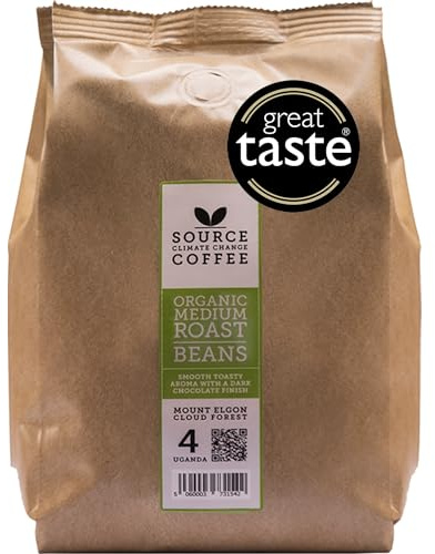 Whole Coffee Beans - Organic, Award Winning Medium-Dark Roast by Source Climate Change - Single Origin, Traceable & Freshly Roasted (500g, Uganda)