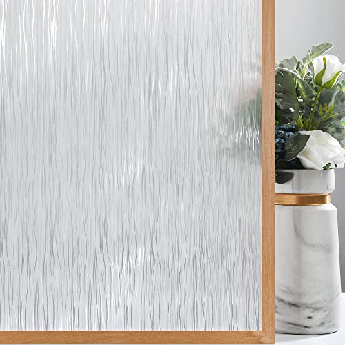 VELIMAX Static Cling Privacy Window Film Decotative Water Ripple Window Clings for Bathroom Glass Anti-UV (17.7x78.7)