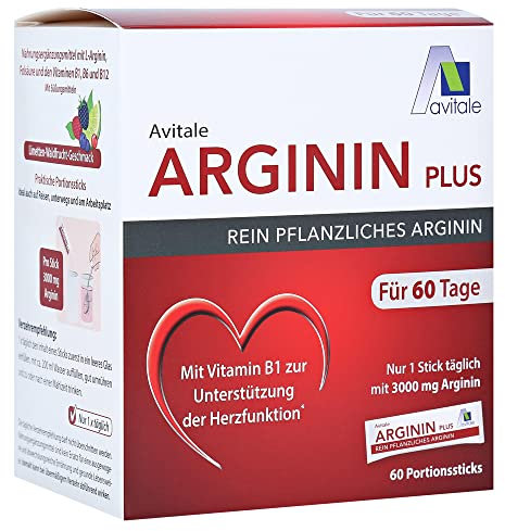 Avitale Arginin plus Sticks zur Herstellung einer Trinklösung mit 3000 mg rein pflanzlichem Arginin, Vitamin B1, B6, B12 und Folsäure, 354 g