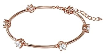 Swarovski Constella Braccialetto, con Zirconi Rotondi Swarovski e Placcato in Tonalità Oro Rosa, Lunghezza Regolabile, Collezione I, Bianco