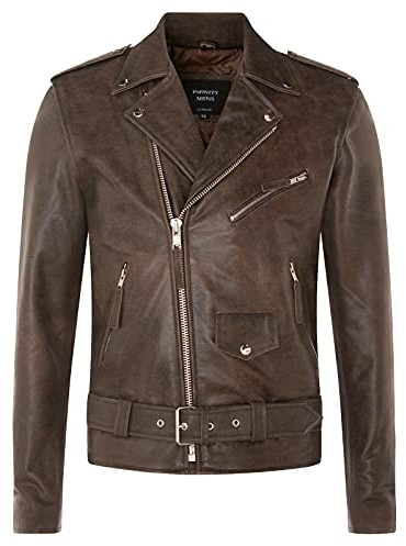 Men's Leather Vintage Brown Brando Biker Jacket Rock Motorcycle Retro Hide Biker Jacket XL