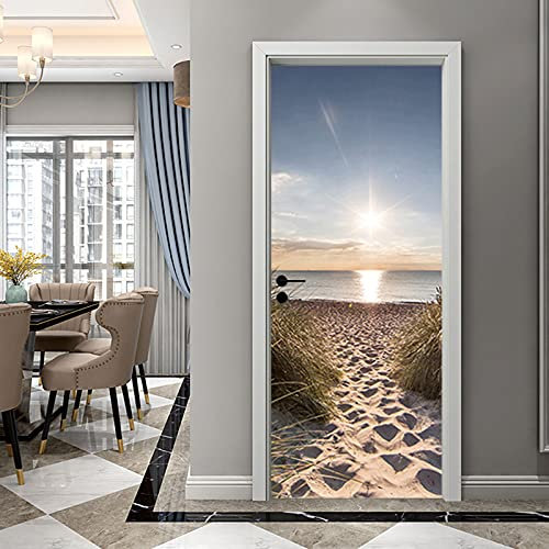 YZHY Sticker De Porte Trompe l'oeil Moderne Art Vue mer Créative,PVC Auto-adhésifs Amovible Papier Peint Porte Poster pour Décoration Entree Décor Cuisine Chambre Salle de Bain Mur,Quatre Tailles