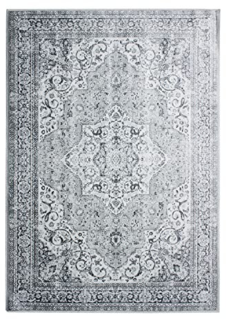 The Deco Factory Viscose Imperial – Teppich aus Viskose Motiv Medaillon hellgrau 120 x 160 cm