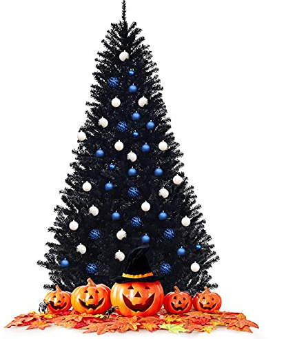 GIANTEX Albero di Natale Nero 180/225 cm, Effetto Realistico, Facile Montaggio,Albero di Natale per Halloween, Case, Uffici, Negozi, Bar, Scuole, Supporto in Ferro (225 cm)
