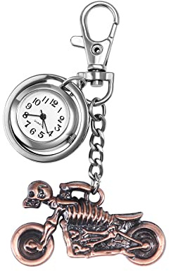 Silverora Schlüsselanhänger Uhr mit Totenkopf Schädel Motorrad Charm für Damen Herren Taschenuhr mit Schlüsselschließe Pocket Taschenuhr Ansteckuhr Rucksack Sport Easy Carry