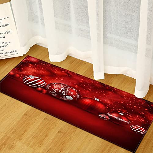 &ET Teppich Läufer,Weihnachtsteppich Rote Weihnachtskugel Rutschfester Läufer Waschbarer Läufer Teppich Home Weihnachtsdekoration Für Küche Schlafzimmer Wohnzimmer,40X120Cm (16X47,2 Zoll)