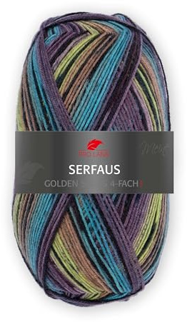 Pro Lana Golden Socks 4-fach Serfaus 04 - Schwarz/Pistazie/Aubergine/Braun