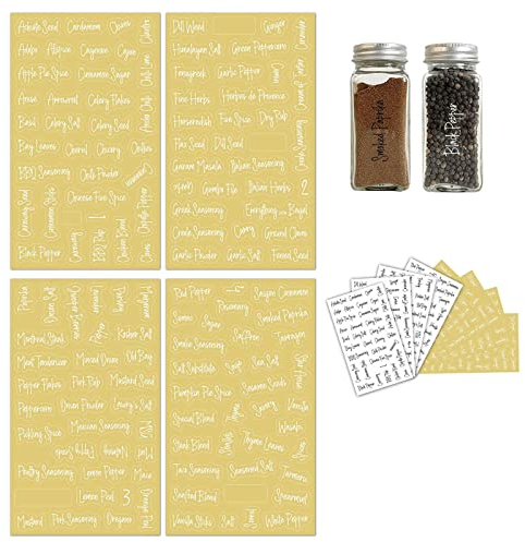 v2croft Cursive Spice Jar Labels,Preprinted-276 Black & White Script Stickers, Water Resistant Seasoning Herb Stickers for Containers, Jar, Organization and Storage