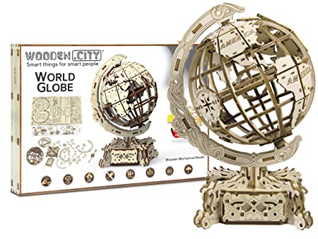 WOODEN.CITY Holz-Montagemodell Weltkugel-Geburtstagsparty - 3D Puzzle, Holzpuzzle Erwachsene, Puzzle Erwachsene, DIY Set, Bastelset, Globus Holz, Modellbau, Kreative Geschenke, Büro und Chef Geschenke