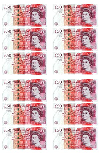 EdiblecakeDecor 12 x 50£ Notes Edible Money Pounds Edible Rice Paper Cupcake Toppers Cake Decor Birthday Note