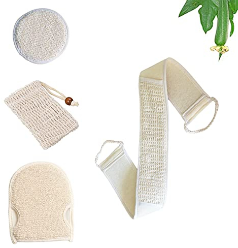 Luffa Duschschwamm Set, Natürlicher Luffa-Rückenschrubber Gurt, Schwamm Handschuh Bürste, Weich und Bequem für Körperpflege, Rückenwäsche, Peeling