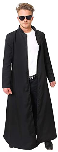 Costume lungo per adulti, con cappotto nero, giacca da spolverino nero per travestimenti, taglia XL