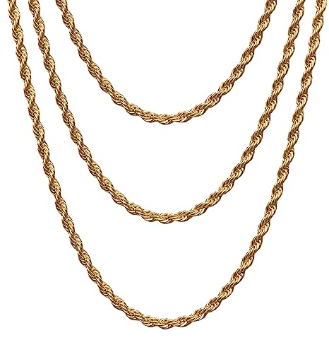 Gicko Goldkette Damen & Herren Kordelkette Gold - Verdrehte Seilkette Unisex 18K vergoldet 3mm Breite Gold Halskette Längen in 40,45,50,55,60,75cm(40)