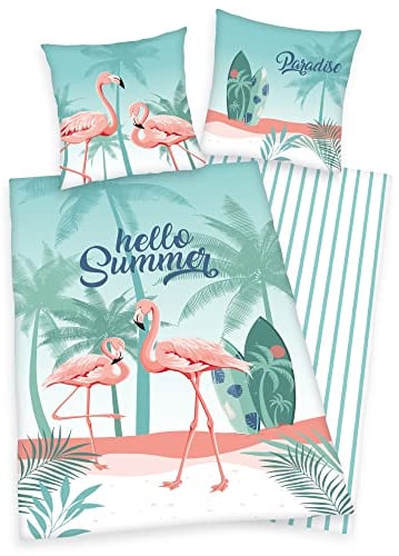 Klaus Herding Ltd. Juegos de Sabanas Ropa de Cama Reversible Set con Flamencos 135 x 200 + 80 X 80CM