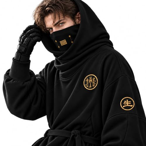 XYXIONGMAO Herren Schwarz Futuristische Techwear Cyberpunk Streetwear Hoodies Japanische Hip Hop Kanji Designer Baggy Hoodie