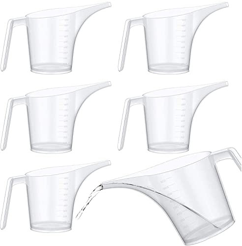 6 Pack Measuring Funnel Pitchers, 1000ml Large Capacity Easy Pour Measuring Cup with Long Spout for Soap Cakes Making, Filling Muffin Pans, Bakeware Molds, Oils, Fluids (33OZ)
